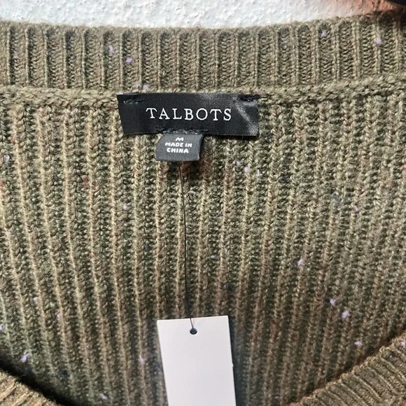 Talbots Olive V-Neck Sweater with Purple Floral Design - Picture 5 of 7